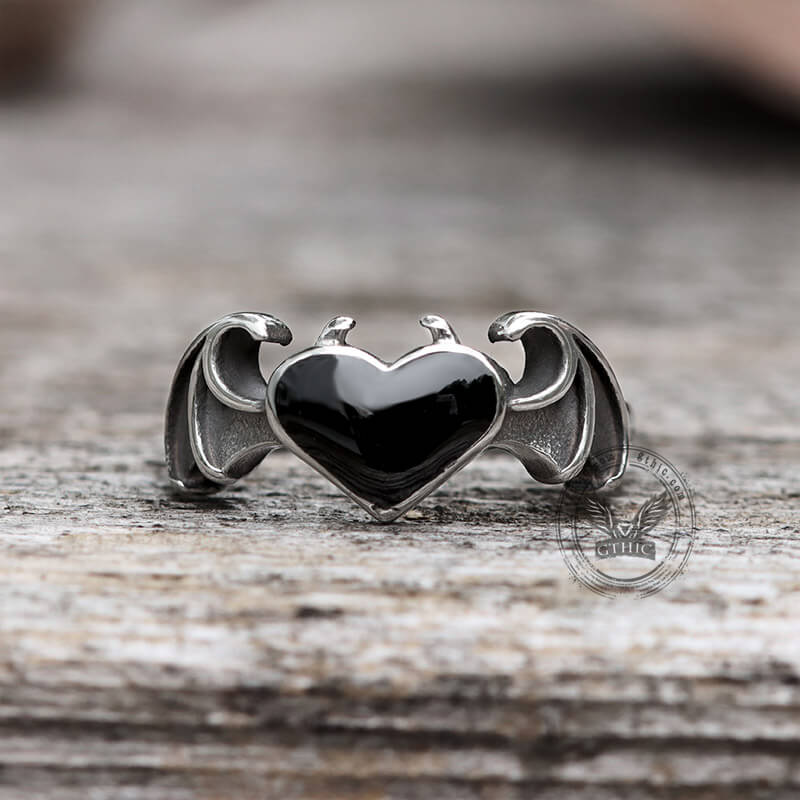 Bat And Heart Stainless Steel Gothic Ring | Gthic.com
