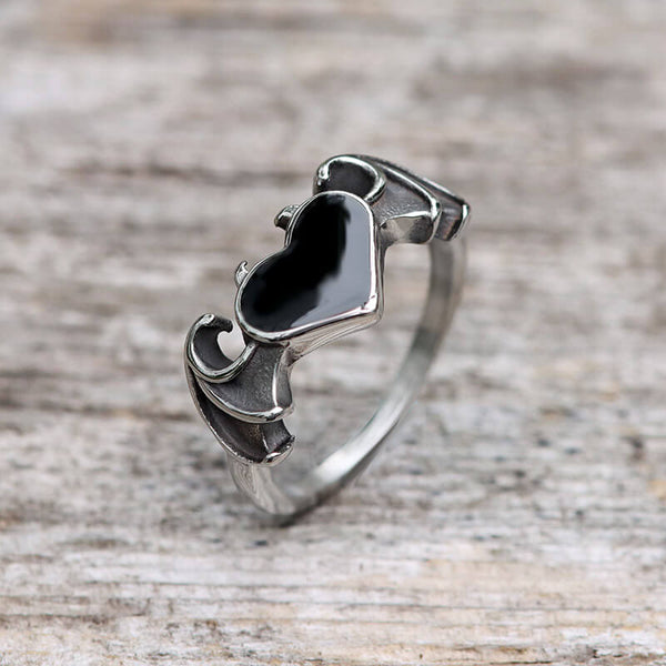 Bat And Heart Stainless Steel Gothic Ring | Gthic.com