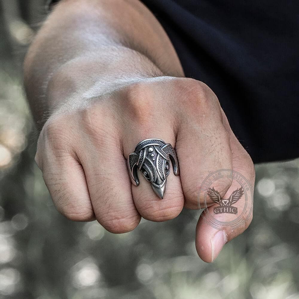 Battle Raven Stainless Steel Viking Ring | Gthic.com