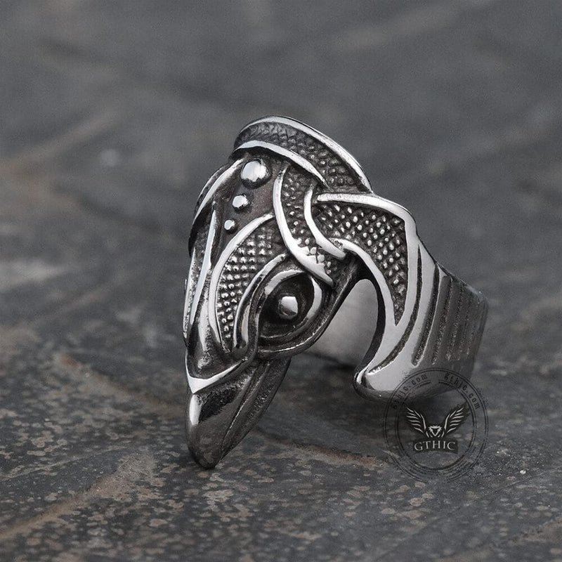 Battle Raven Stainless Steel Viking Ring | Gthic.com