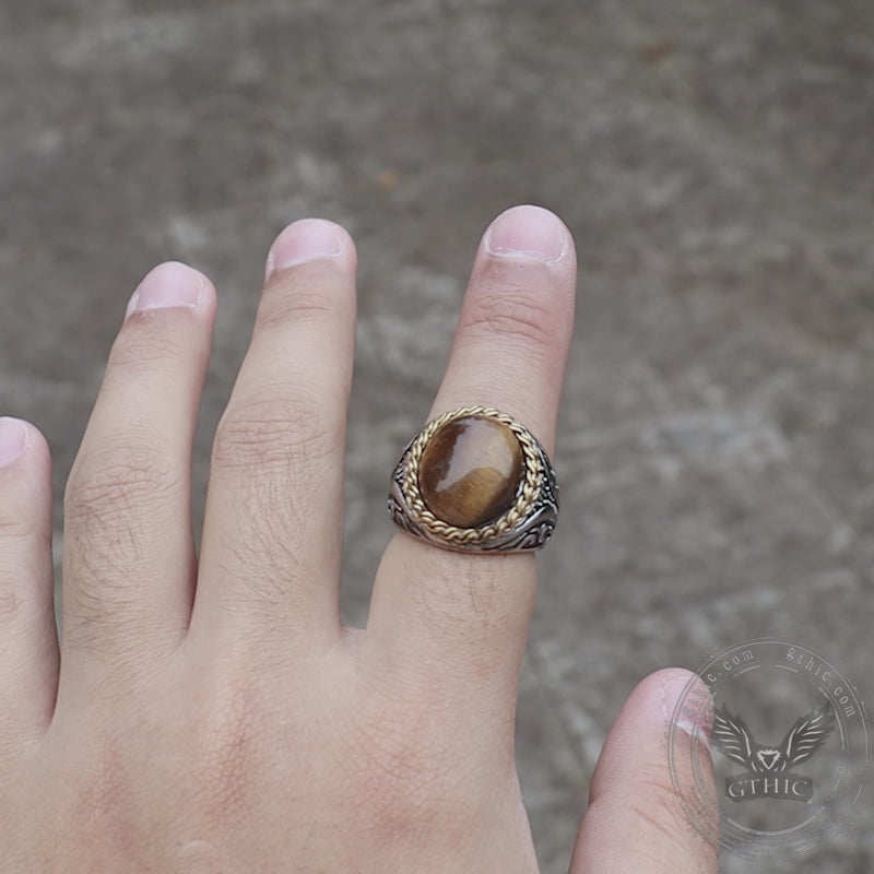 Vintage Tiger Eye Stainless Steel Gemstone Ring