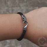 Dragon Clasp Stainless Steel Leather Bracelet