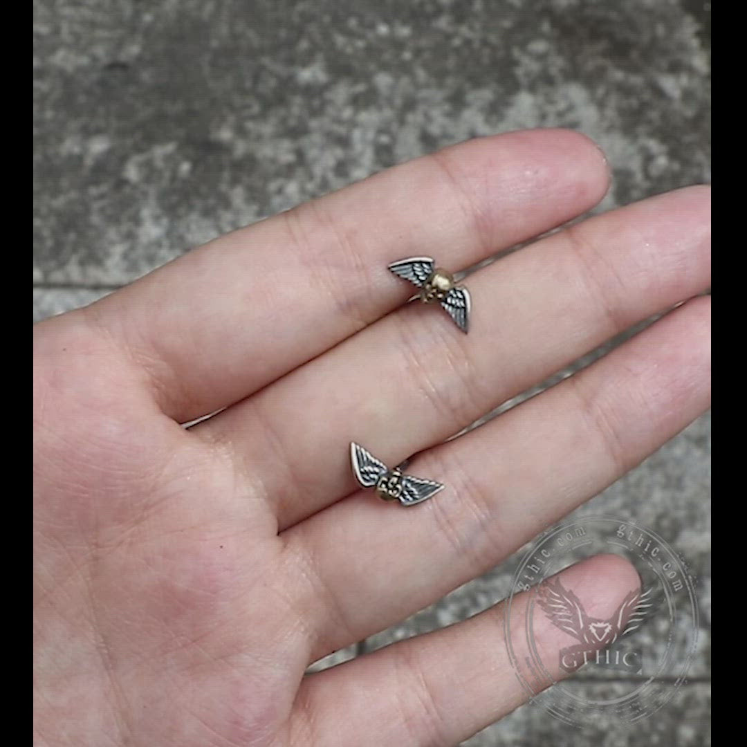 Boucles d'oreilles en argent sterling avec ailes de tête de mort vintage