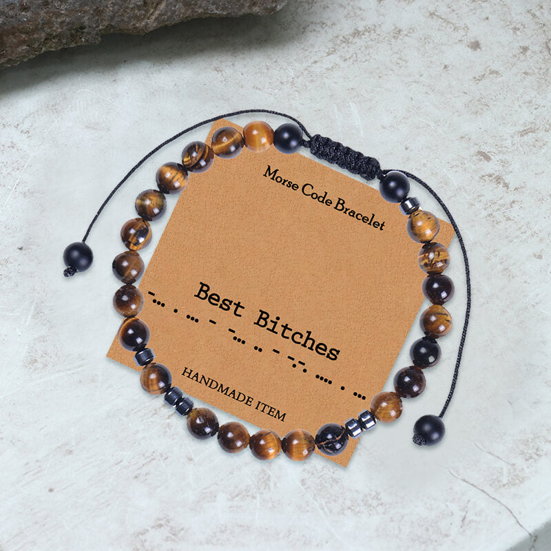 Best Bitches Tiger Eye Morse Code Braided Bracelet | Gthic.com