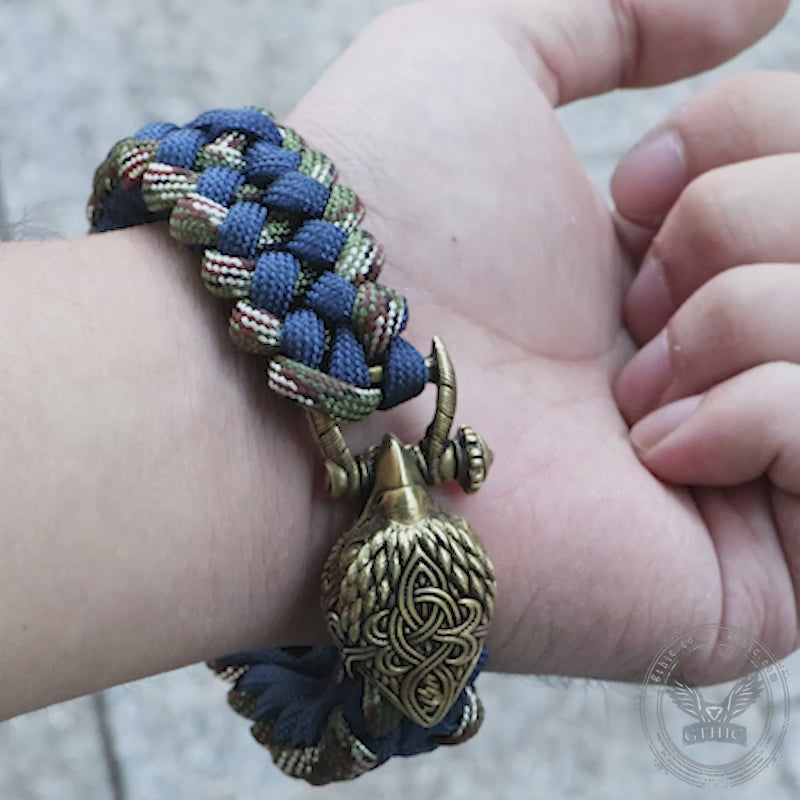 Celtic Knot Eagle Brass Braided Paracord Bracelet