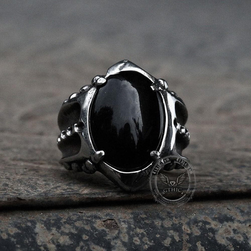 Black Agate Stainless Steel Punk Gothic Ring | Gthic.com