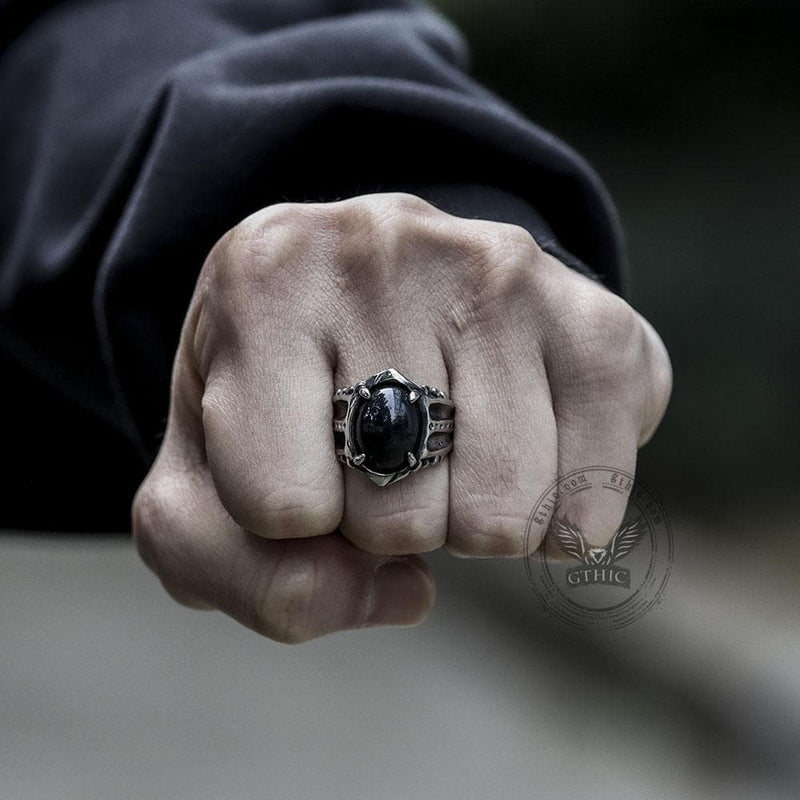 Black Agate Stainless Steel Punk Gothic Ring | Gthic.com
