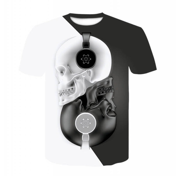 Black And White Trendy Skulls Polyester T-shirt 01 | Gthic.com
