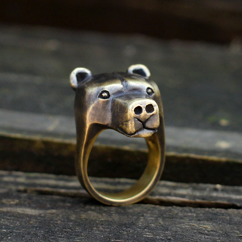 Black Bear Brass Sterling Silver Animal Ring | Gthic.com