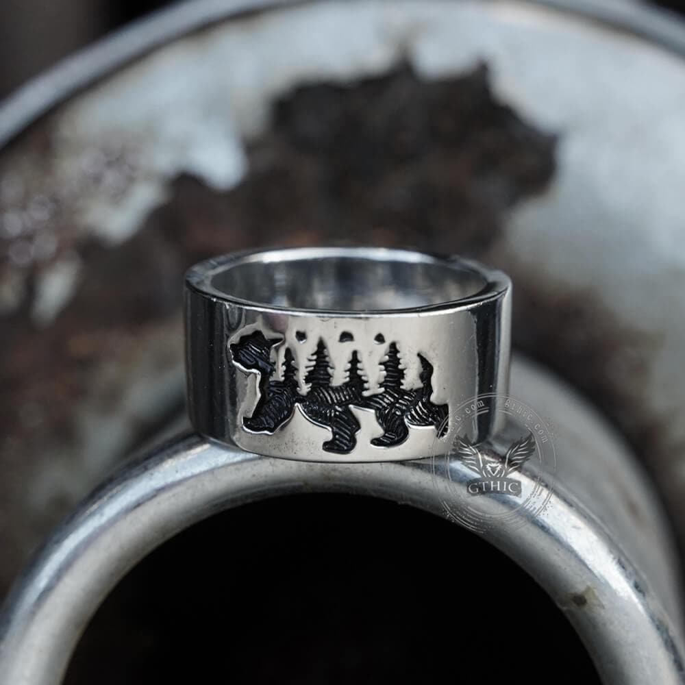 Black Bear Forest Alloy Ring 04 | Gthic.com