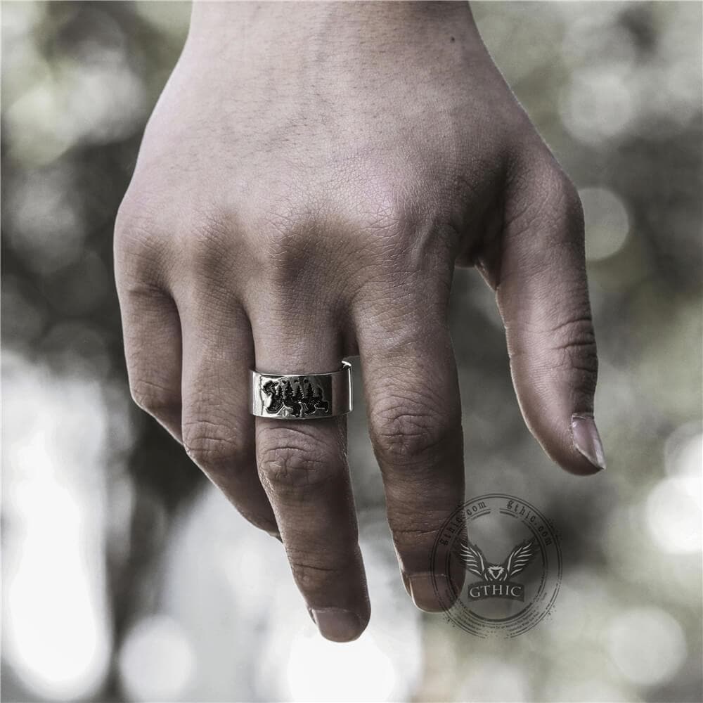 Black Bear Forest Alloy Ring 02 | Gthic.com