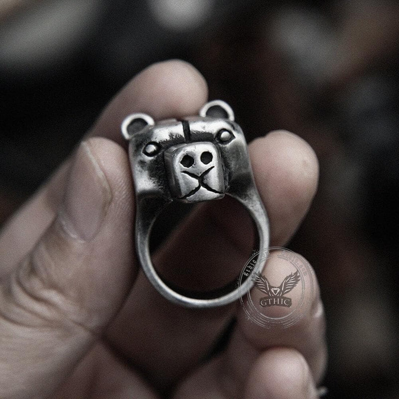 Black Bear Stainless Steel Animal Ring | Gthic.com