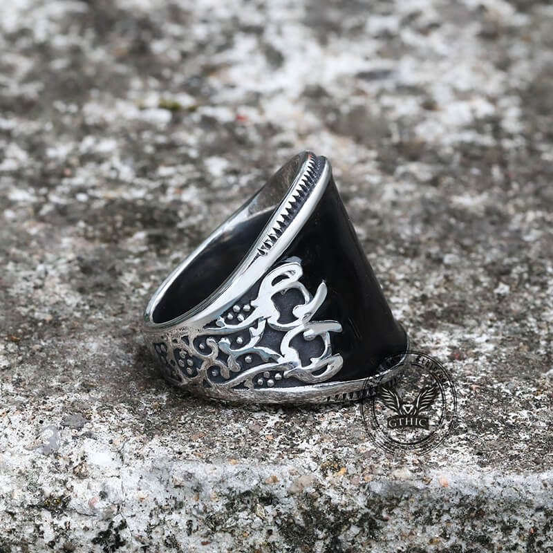 Black Epoxy Embossed Stainless Steel Ring | Gthic.com