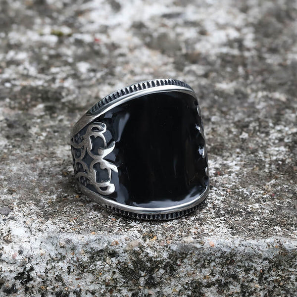 Black Epoxy Embossed Stainless Steel Ring | Gthic.com