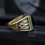 Black Gemstone Stainless Steel Masonic Ring 04 | Gthic.com