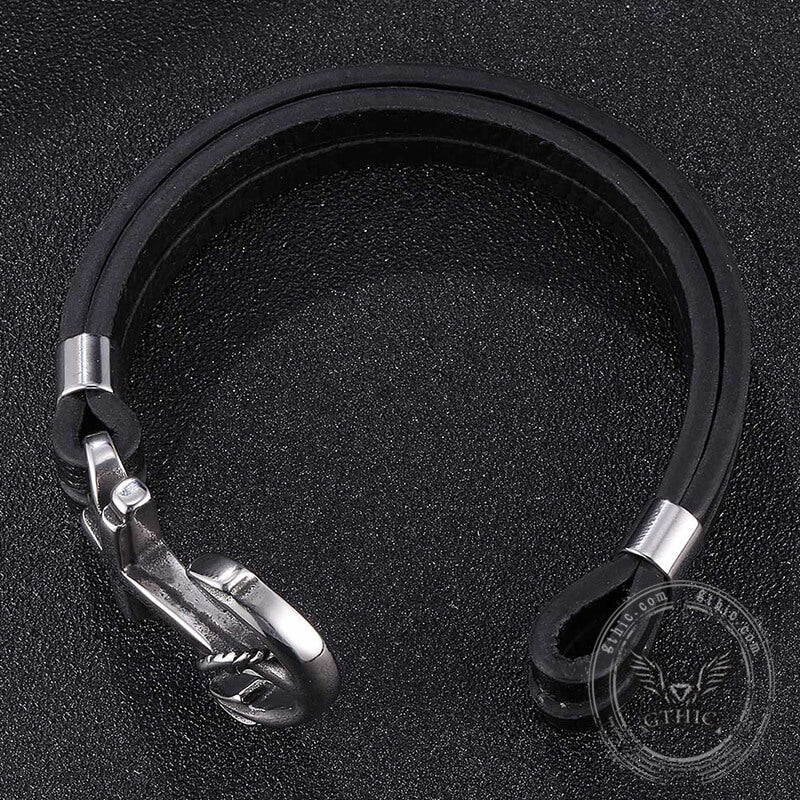 Black Leather Anchor Stainless Steel Marine Bracelet