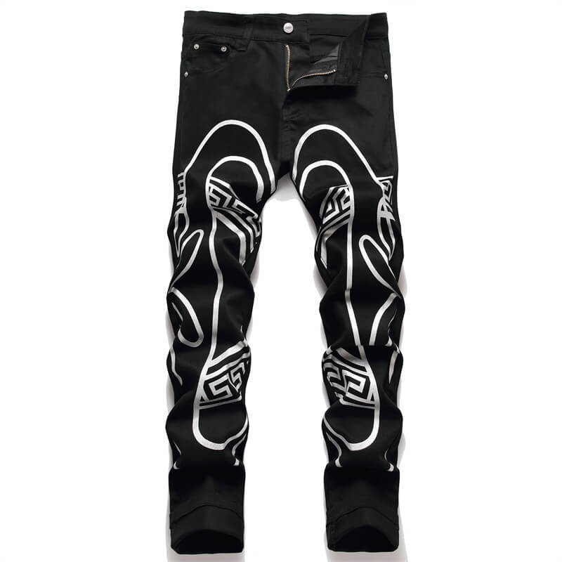 Black Printed Cotton Men’s Pants | Gthic.com