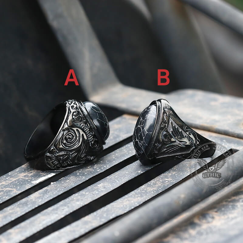 Black Retro Stone Stainless Steel Ring | Gthic.com