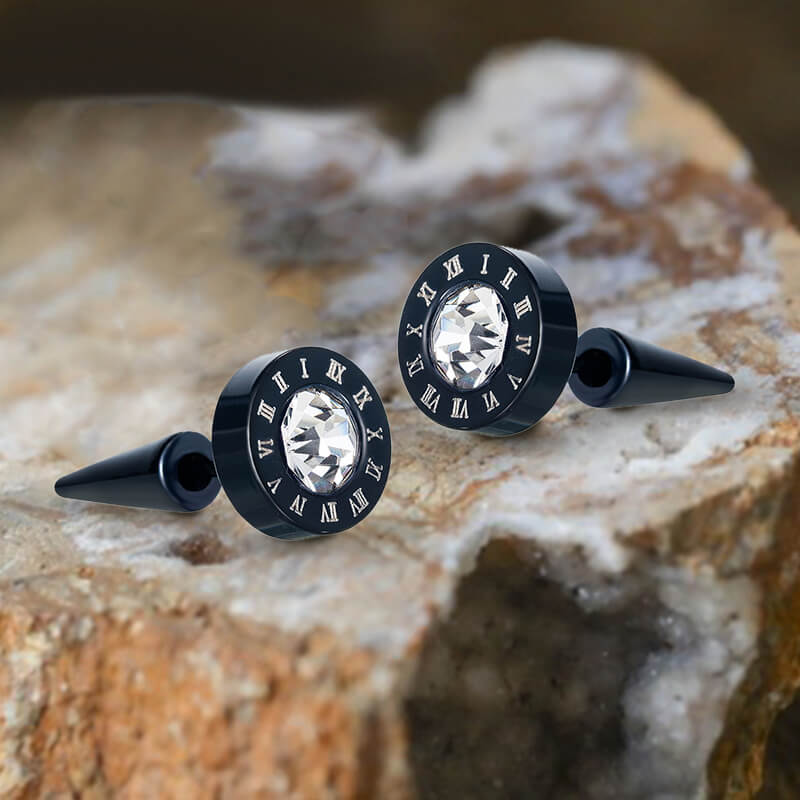 Black Roman Numeral Stainless Steel Punk Stud Earrings | Gthic.com