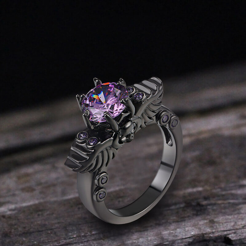 Black Skull Zircon Inlaid Brass Ring | Gthic.com