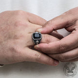 Black Square Gem Stainless Steel Skull Ring