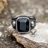 Black Square Gem Stainless Steel Skull Ring | Gthic.com
