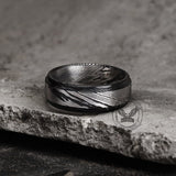 Black Step Edge Pattern Damascus Steel Ring