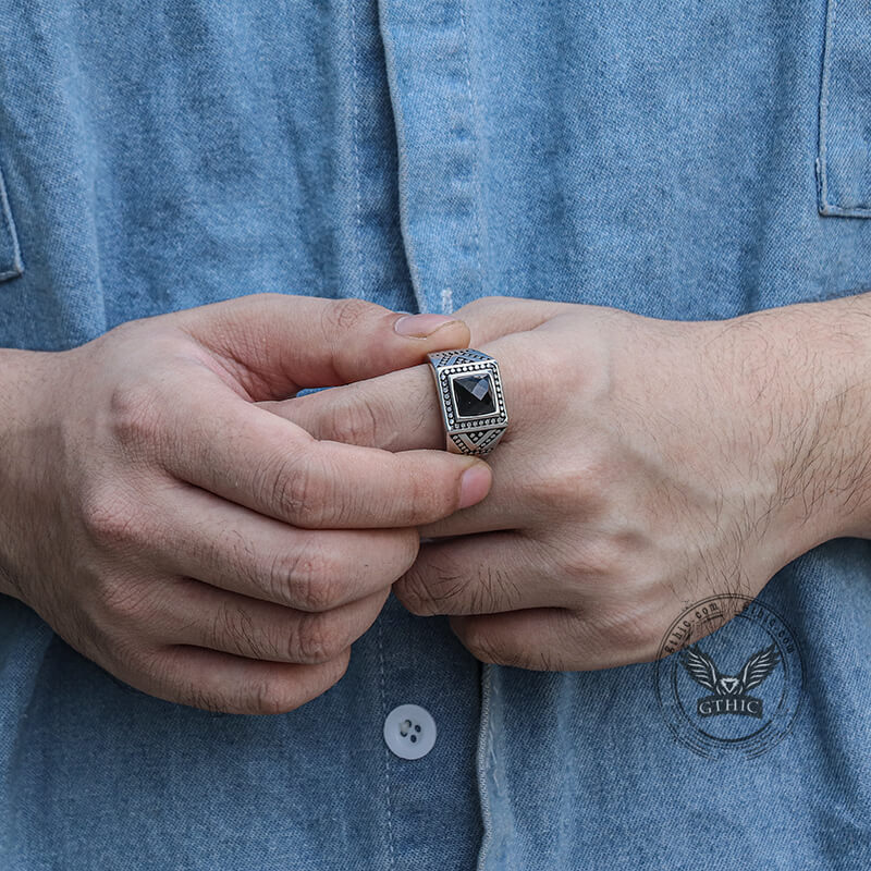 Black Stone Stainless Steel Spot Ring