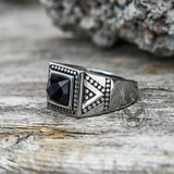 Black Stone Stainless Steel Spot Ring | Gthic.com