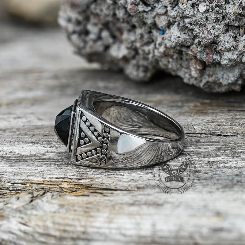 Black Stone Stainless Steel Spot Ring | Gthic.com