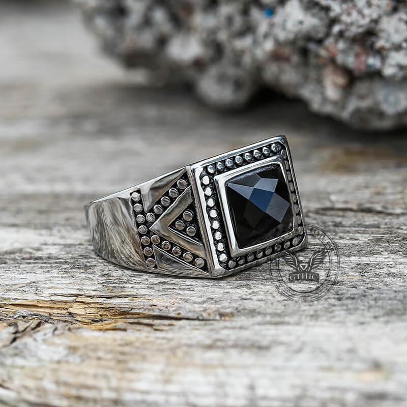 Black Stone Stainless Steel Spot Ring | Gthic.com