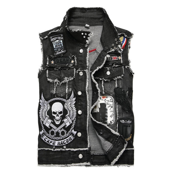 Black Young Denim Cotton Punk Vest | Gthic.com
