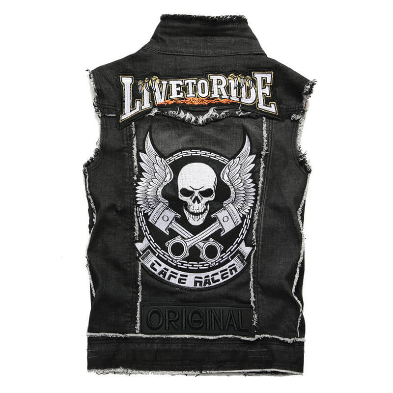 Black Young Denim Cotton Punk Vest | Gthic.com