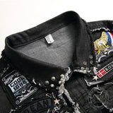 Black Young Denim Cotton Punk Vest | Gthic.com