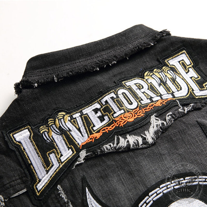 Live To Ride Denim Cotton Biker Vest