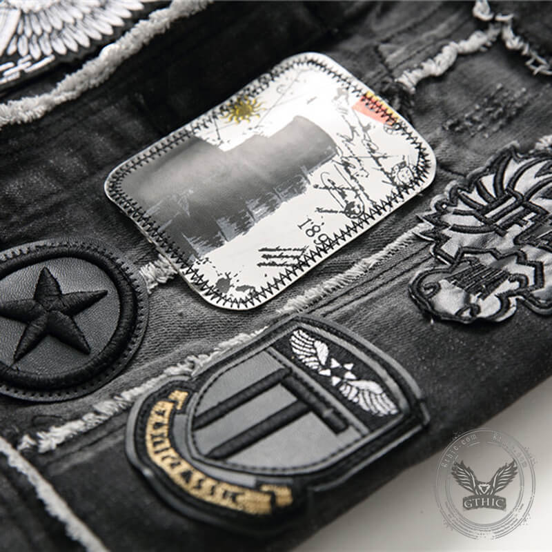 Black Young Denim Cotton Punk Vest | Gthic.com