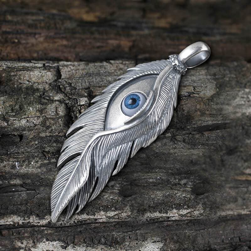 Blue Eye Feather Sterling Silver Pendant