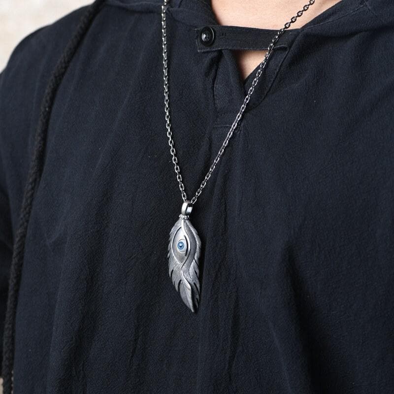 Blue Eye Feather Sterling Silver Pendant