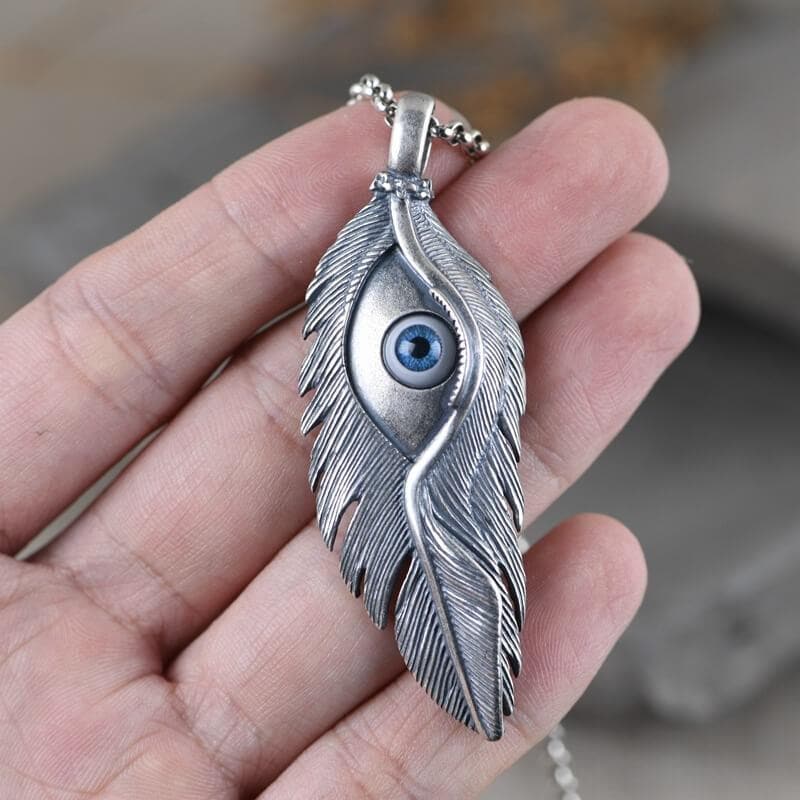 Blue Eye Feather Sterling Silver Pendant