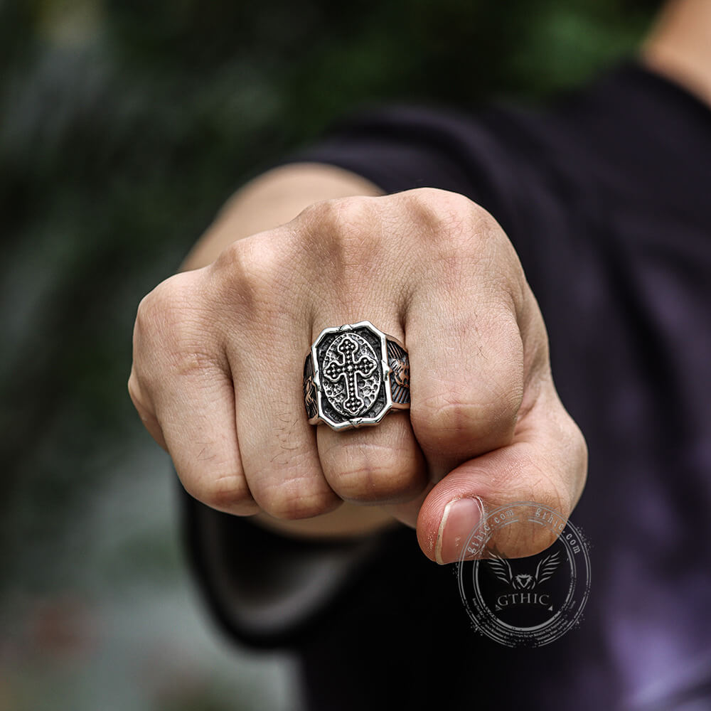 Budded Cross Skull Stainless Steel Ring