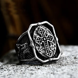 Budded Cross Skull Stainless Steel Ring 01 | Gthic.com