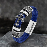 Budded Cross Stainless Steel Braided Leather Bracelet | Gthic.com