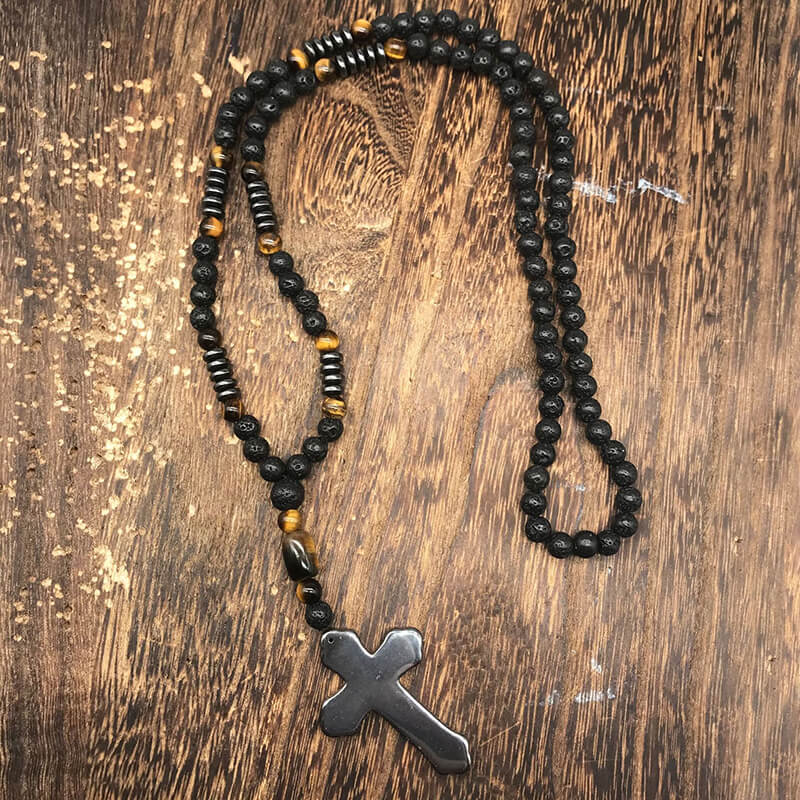 Budded Cross Stone Bead Necklace | Gthic.com