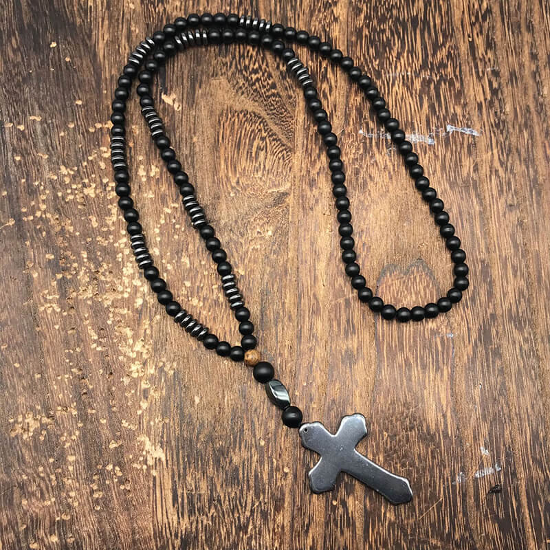 Budded Cross Stone Bead Necklace | Gthic.com