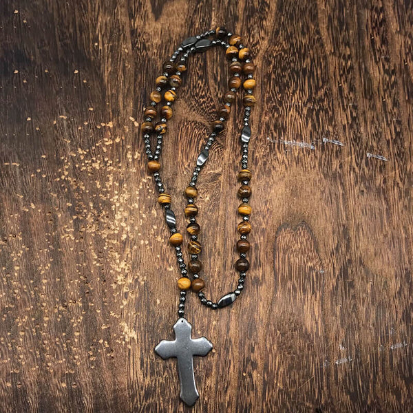 Budded Cross Stone Bead Necklace | Gthic.com
