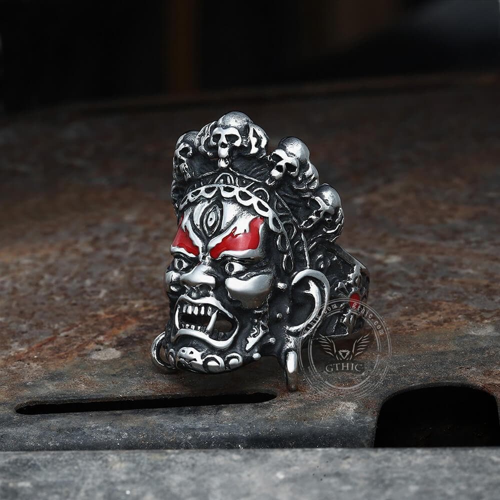 Buddha God of Wealth Stainless Steel Skull Ring | Gthic.com