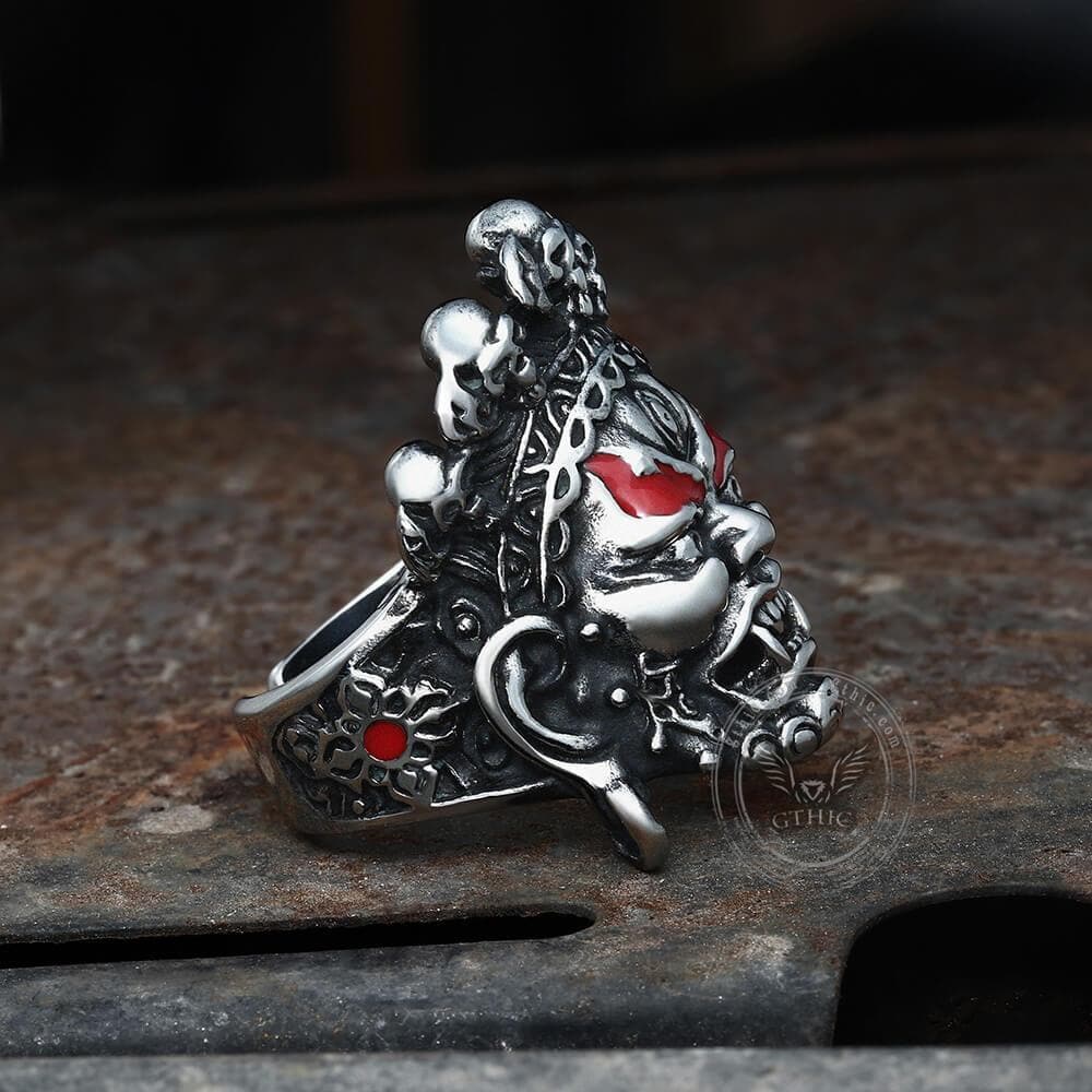Buddha God of Wealth Stainless Steel Skull Ring | Gthic.com
