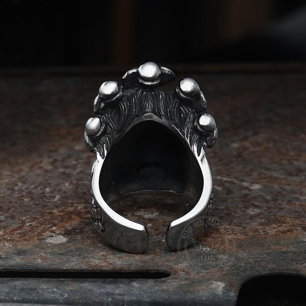 Buddha God of Wealth Stainless Steel Skull Ring | Gthic.com