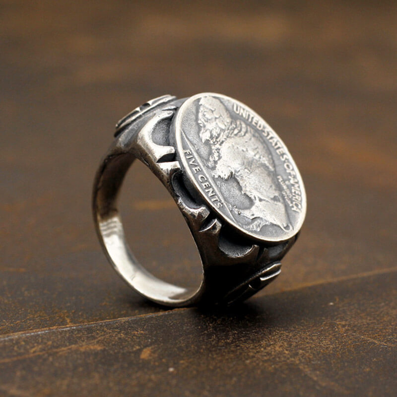 Buffalo Coin Sterling Silver Punk Ring | Gthic.com