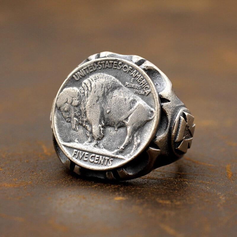 Buffalo Coin Sterling Silver Punk Ring | Gthic.com